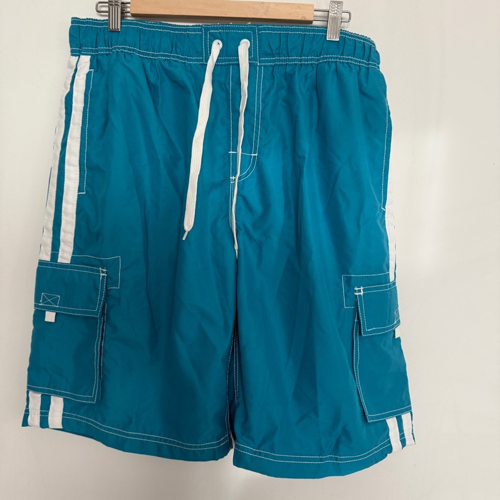 Kanu Surf Men Blue Cargo Pockets Lined Swim Trunks Board Surf Shorts Size L